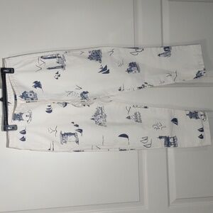 Michigan Rag Co. Hand Printed Nautical Lighthouses Cotton Blend Pants Size Small